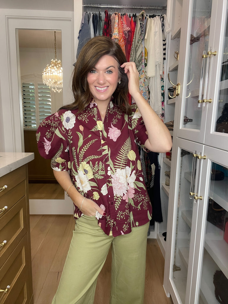 Petal and Fern Top in Merlot