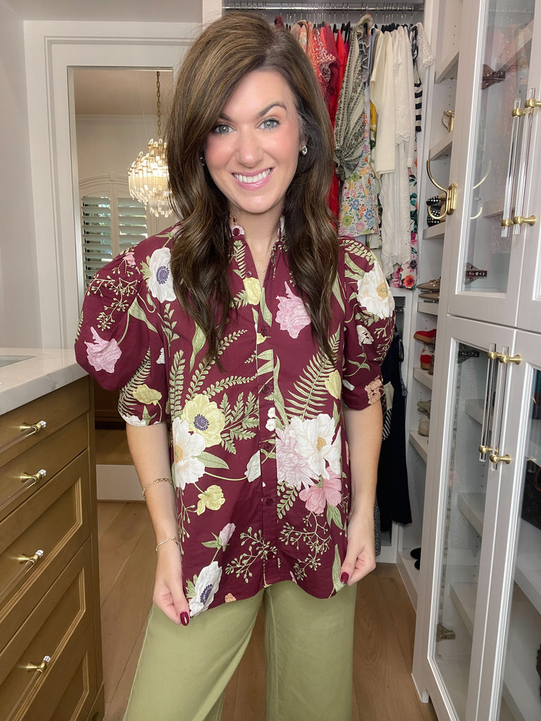 Petal and Fern Top in Merlot