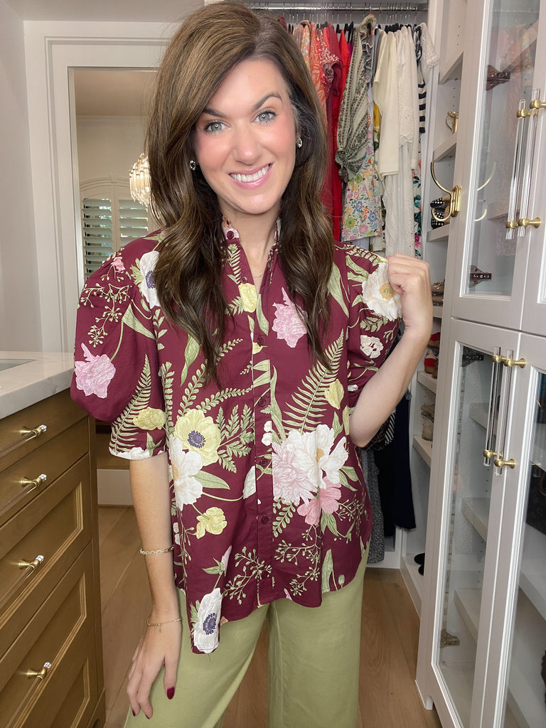 Petal and Fern Top in Merlot