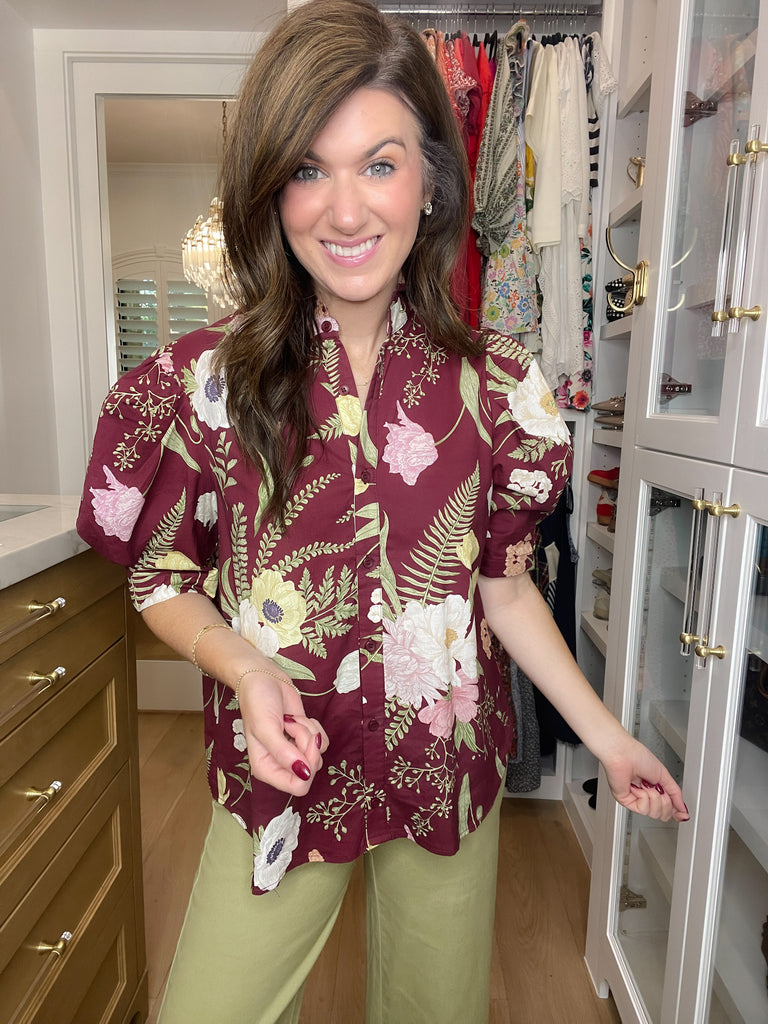 Petal and Fern Top in Merlot