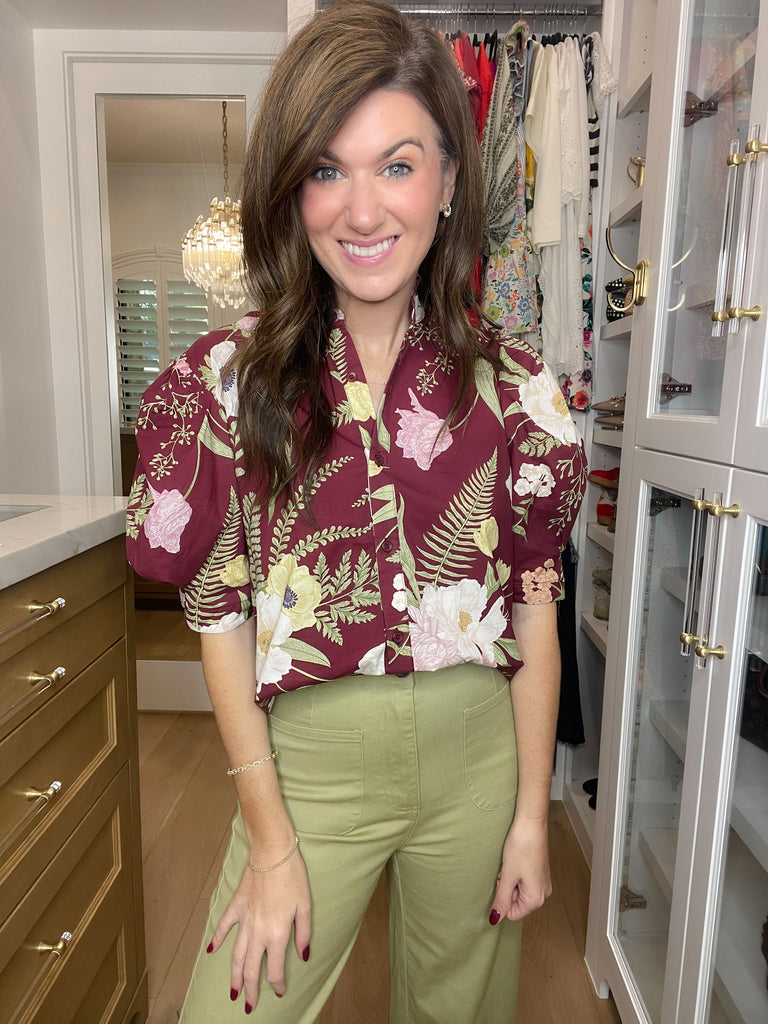 Petal and Fern Top in Merlot