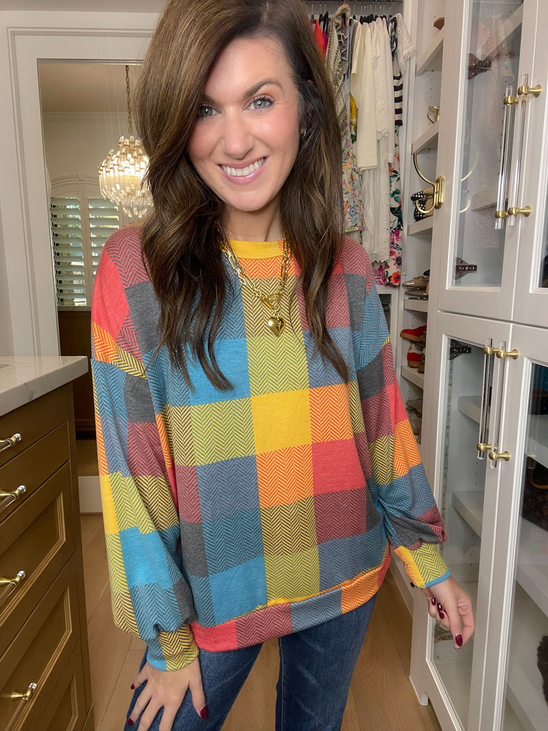 Main Character Plaid Tunic in Red/Butterscotch/Teal
