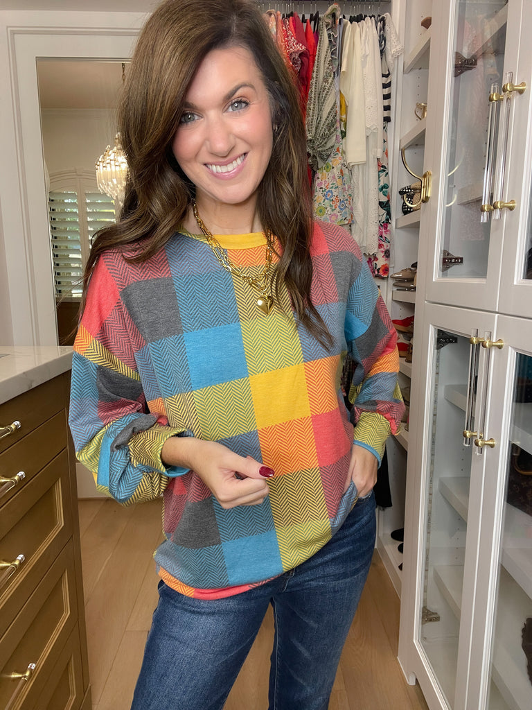 Main Character Plaid Tunic in Red/Butterscotch/Teal