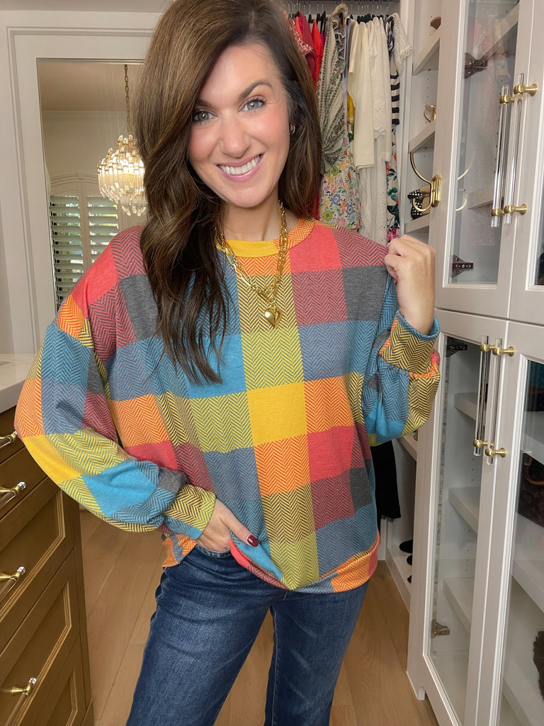 Main Character Plaid Tunic in Red/Butterscotch/Teal