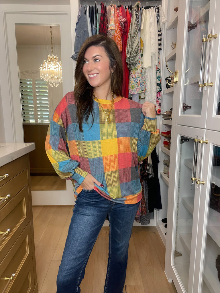 Main Character Plaid Tunic in Red/Butterscotch/Teal