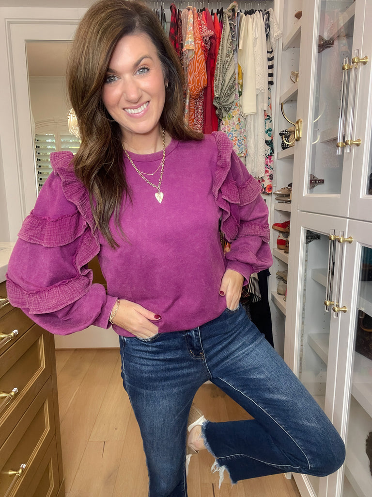 Winning Streak Ruffle Sleeve Pullover