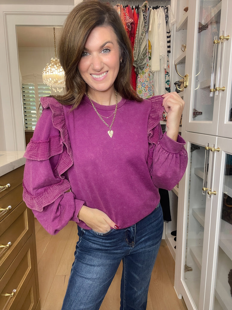 Winning Streak Ruffle Sleeve Pullover