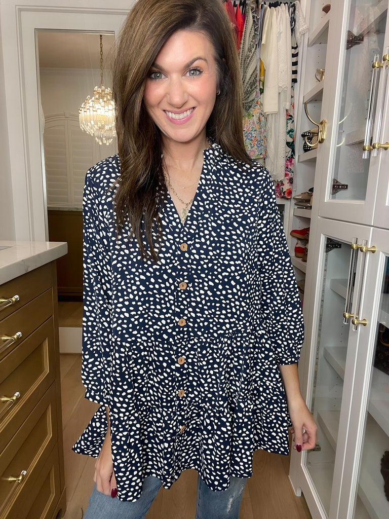 Major Charisma Tiered Spotty Dot Top in Navy