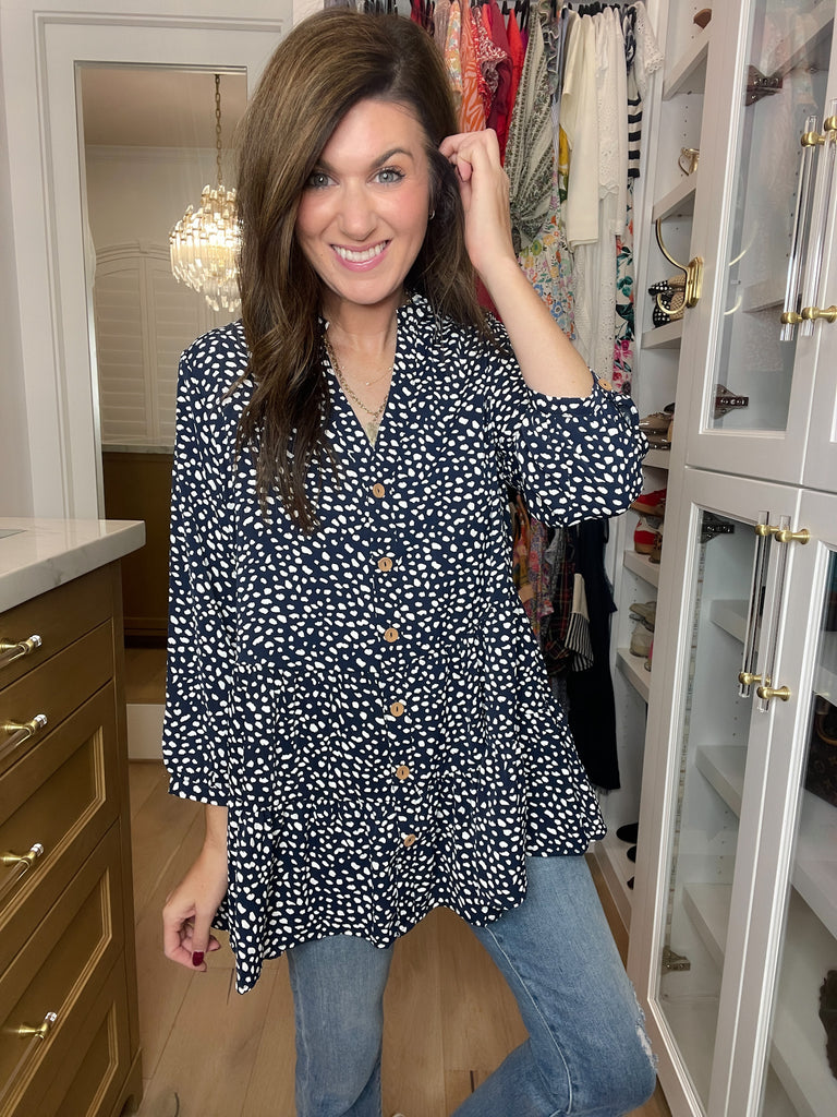 Major Charisma Tiered Spotty Dot Top in Navy