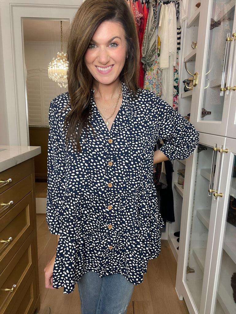 Major Charisma Tiered Spotty Dot Top in Navy