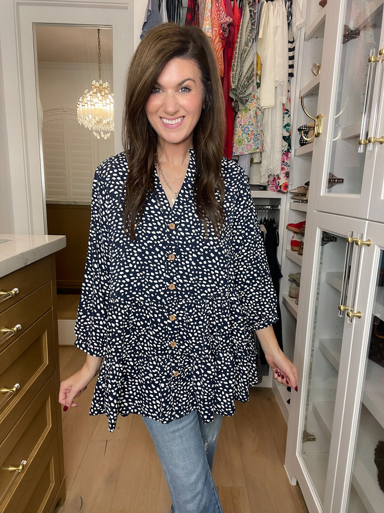 Major Charisma Tiered Spotty Dot Top in Navy