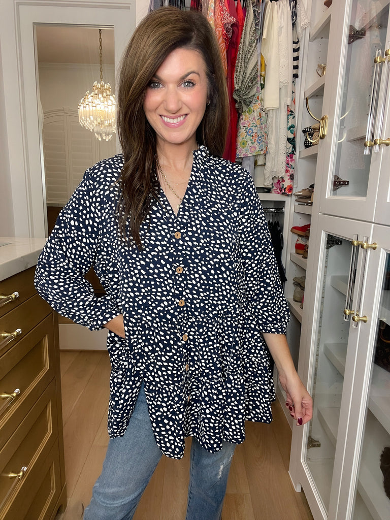 Major Charisma Tiered Spotty Dot Top in Navy