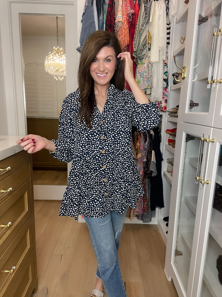 Major Charisma Tiered Spotty Dot Top in Navy