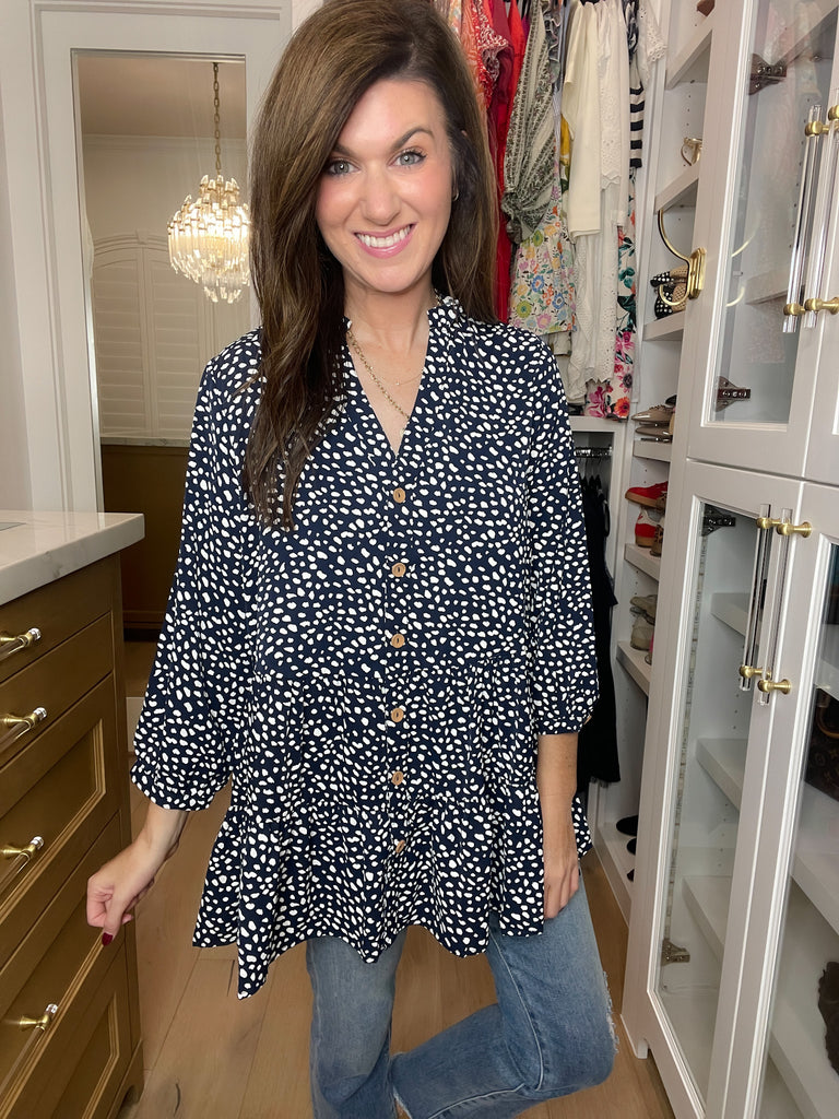 Major Charisma Tiered Spotty Dot Top in Navy