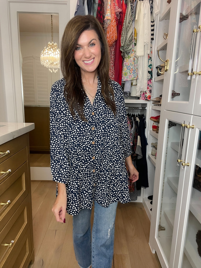 Major Charisma Tiered Spotty Dot Top in Navy