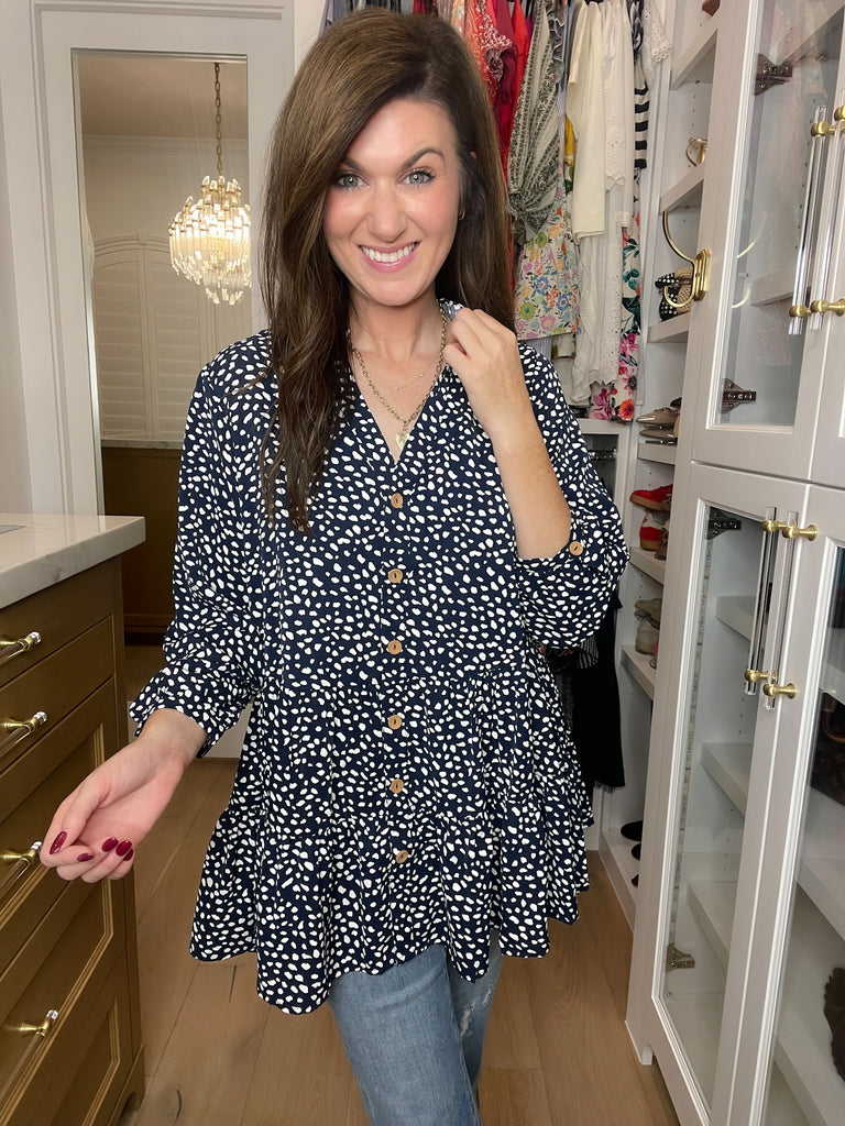 Major Charisma Tiered Spotty Dot Top in Navy