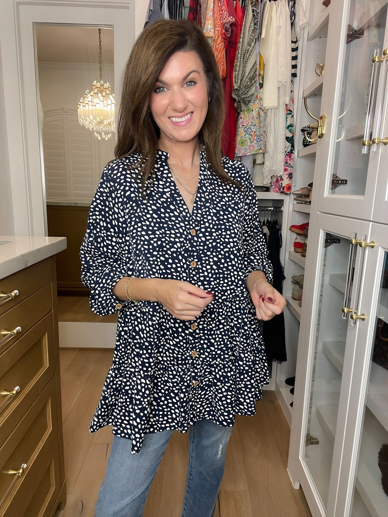 Major Charisma Tiered Spotty Dot Top in Navy