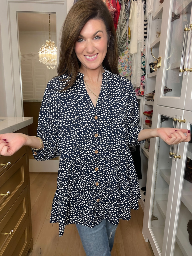 Major Charisma Tiered Spotty Dot Top in Navy