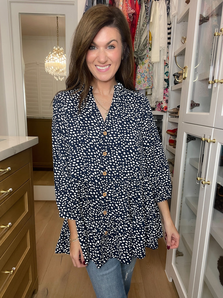 Major Charisma Tiered Spotty Dot Top in Navy
