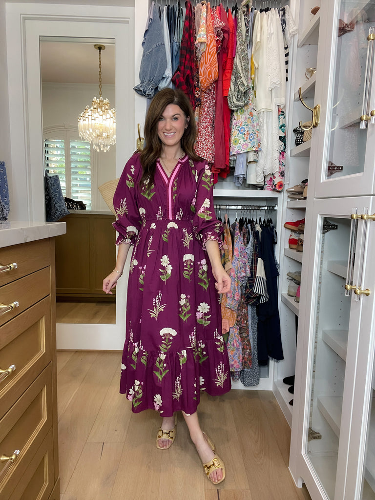 Floral Keepsake Midi Dress in Plum