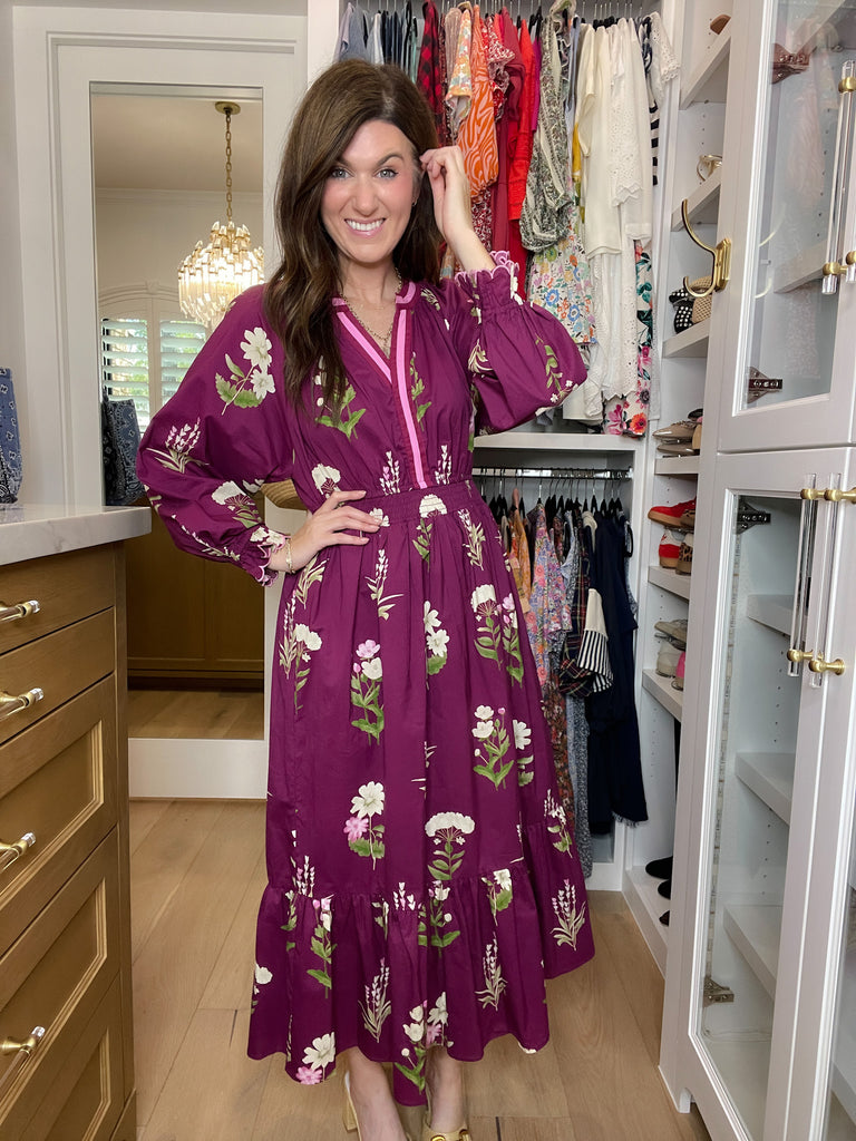 Floral Keepsake Midi Dress in Plum
