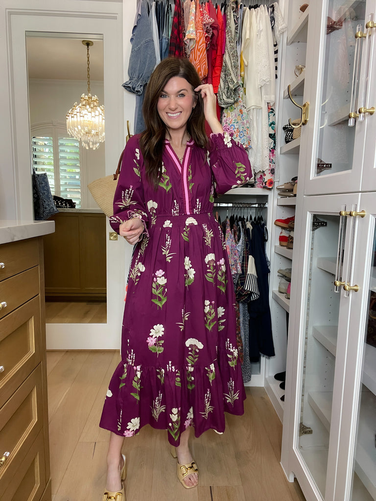 Floral Keepsake Midi Dress in Plum