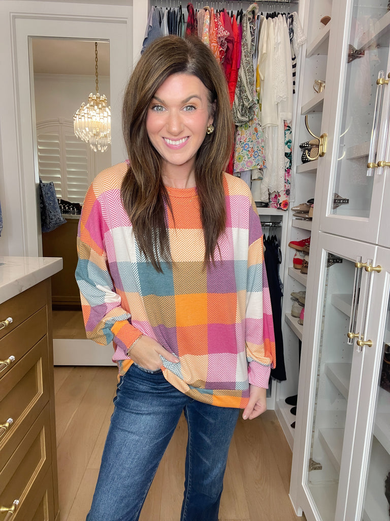 Main Character Plaid Tunic in Berry/Honey/Hunter Green