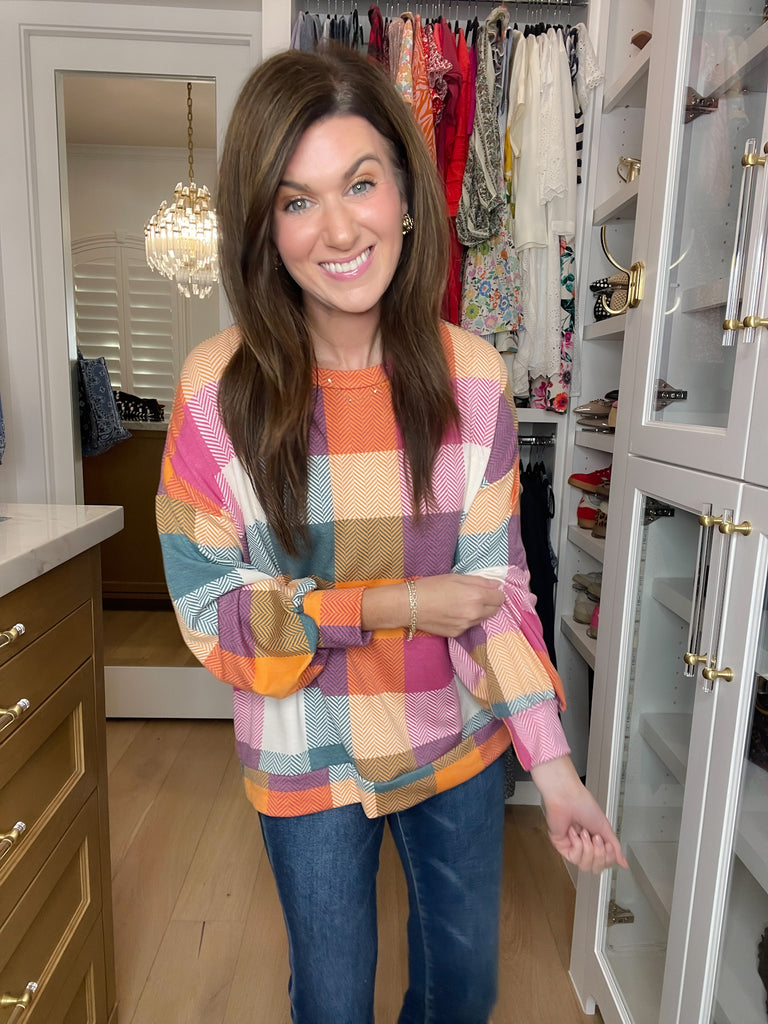 Main Character Plaid Tunic in Berry/Honey/Hunter Green