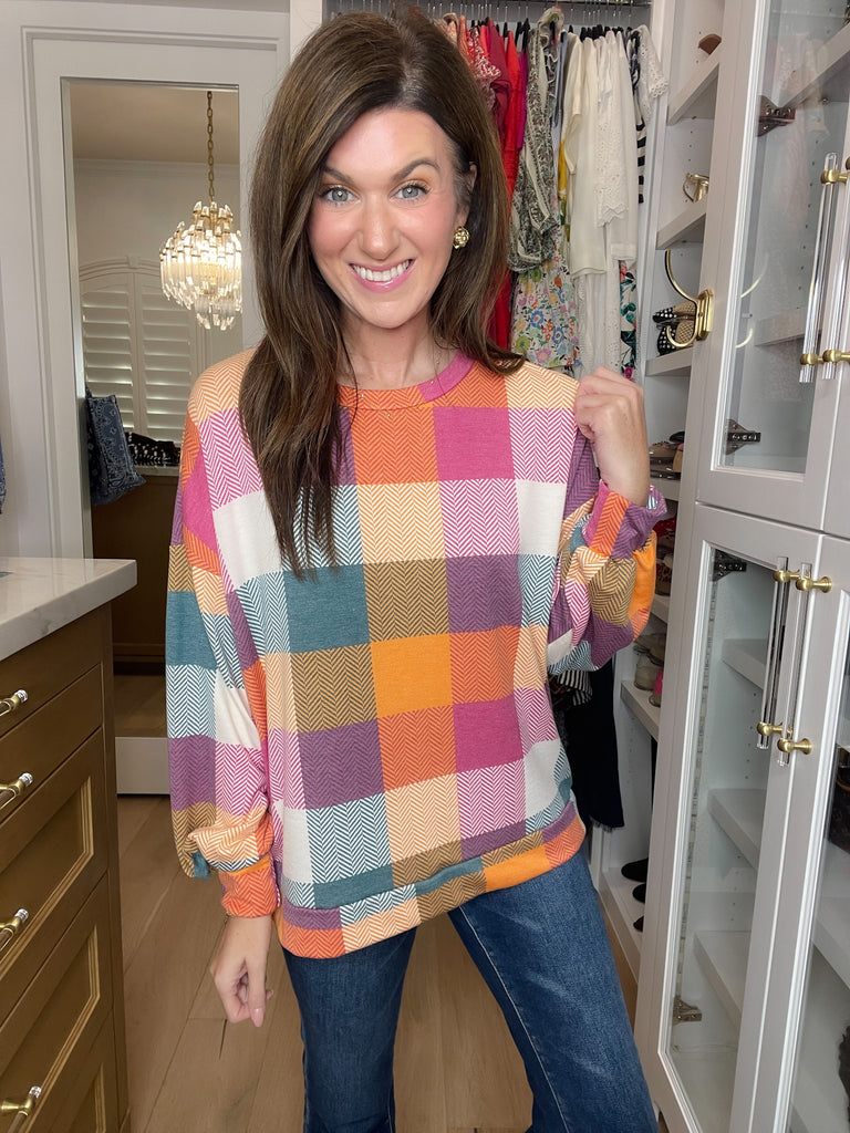 Main Character Plaid Tunic in Berry/Honey/Hunter Green