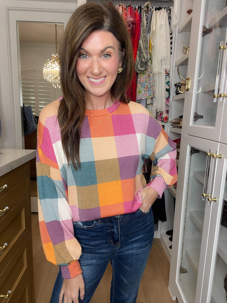 Main Character Plaid Tunic in Berry/Honey/Hunter Green