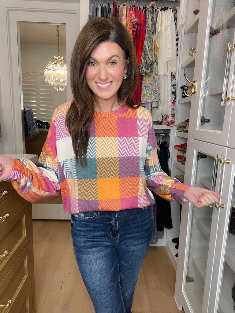 Main Character Plaid Tunic in Berry/Honey/Hunter Green