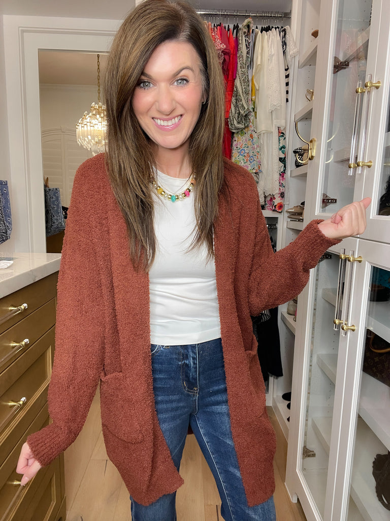 Time to Smile Cardigan in Chocolate