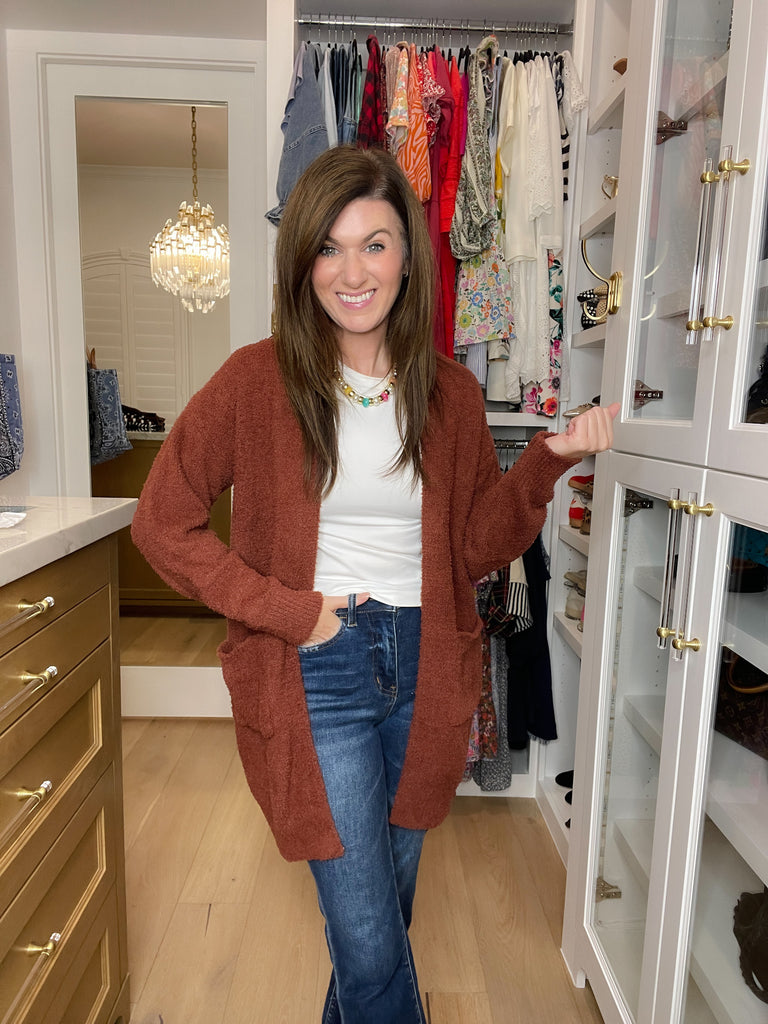 Time to Smile Cardigan in Chocolate