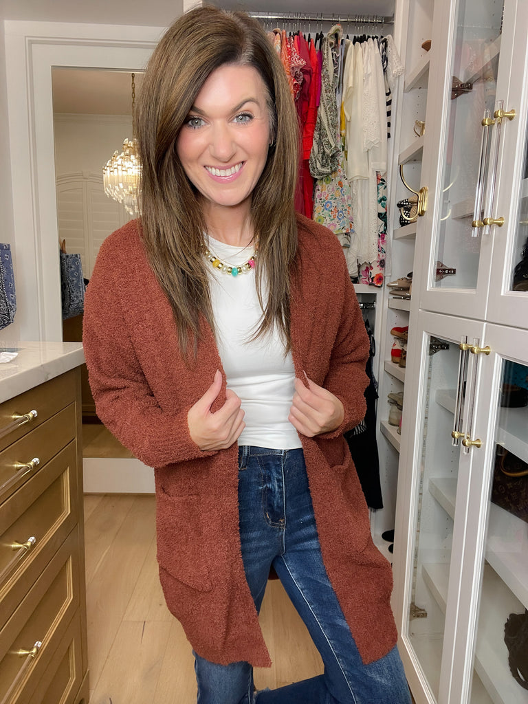 Time to Smile Cardigan in Chocolate