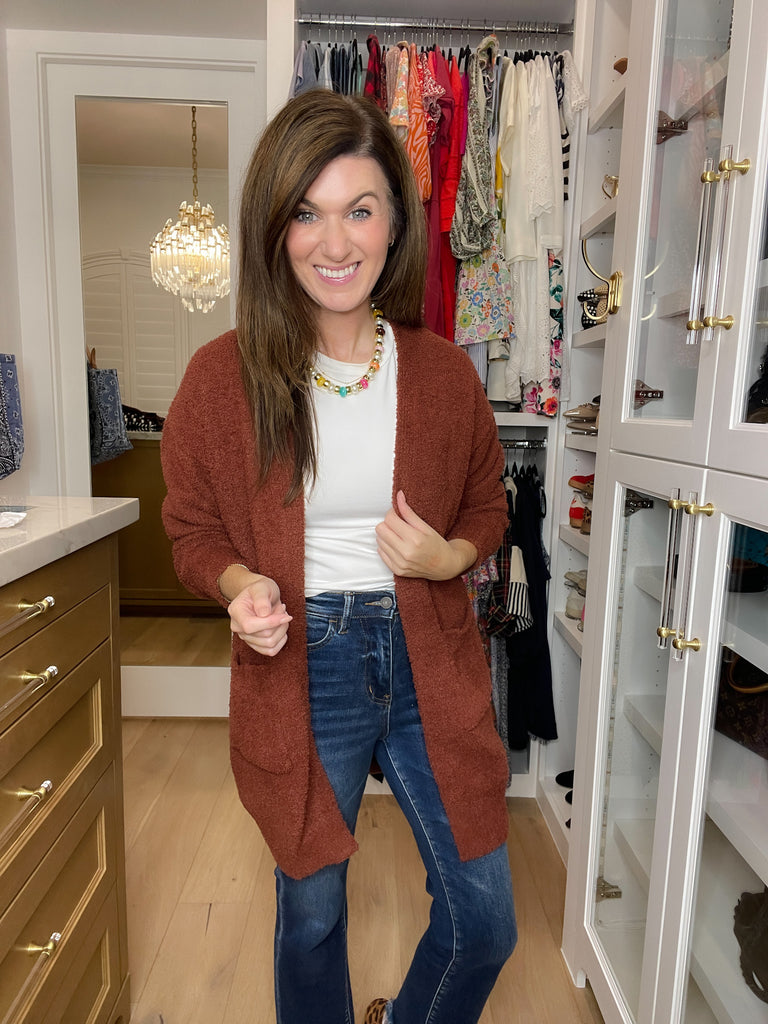 Time to Smile Cardigan in Chocolate