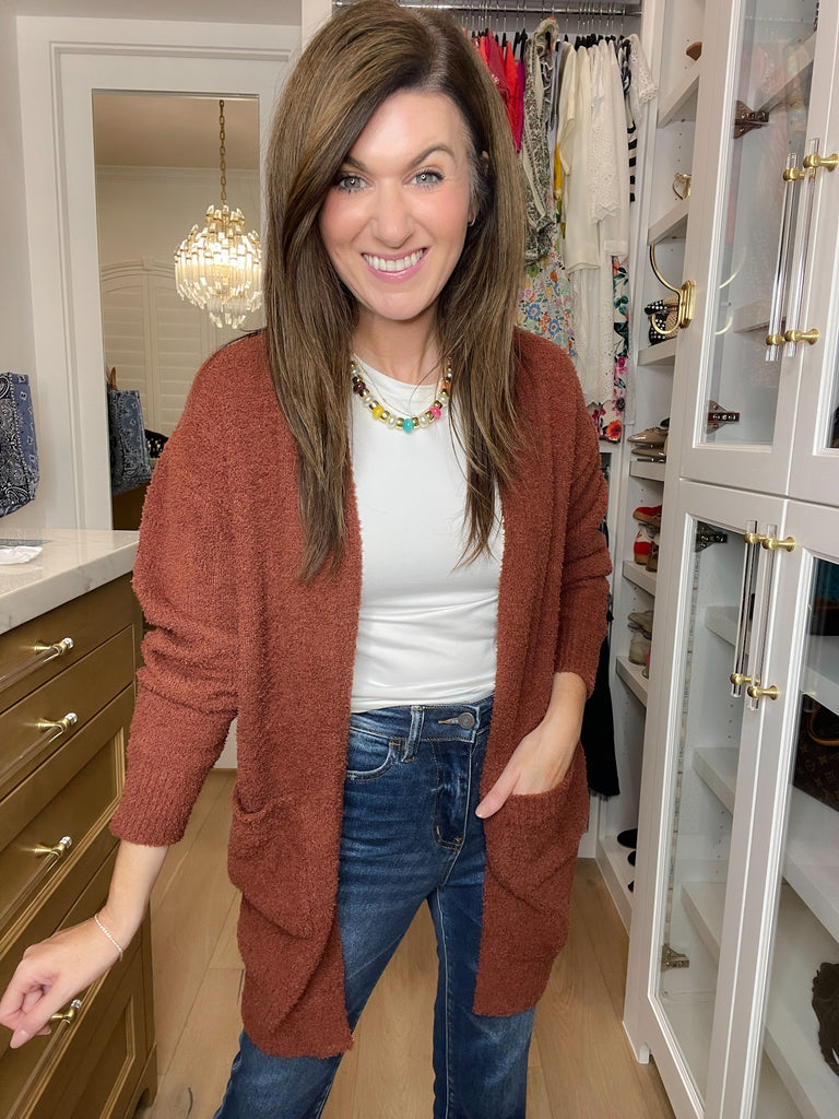 Time to Smile Cardigan in Chocolate