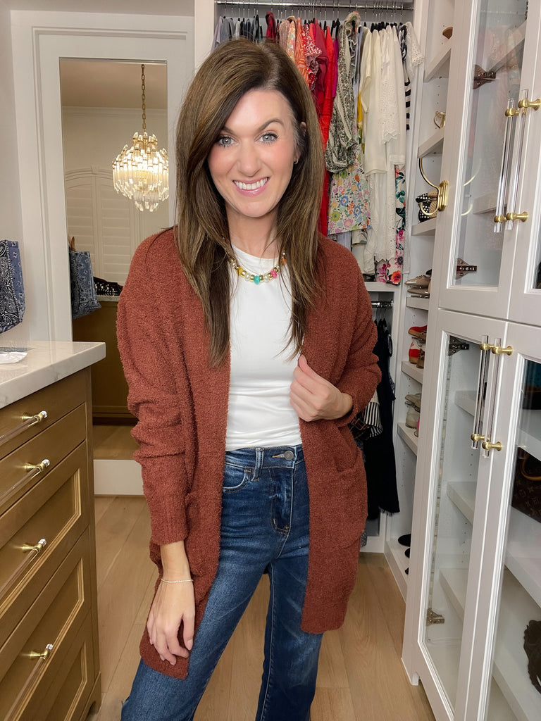 Time to Smile Cardigan in Chocolate