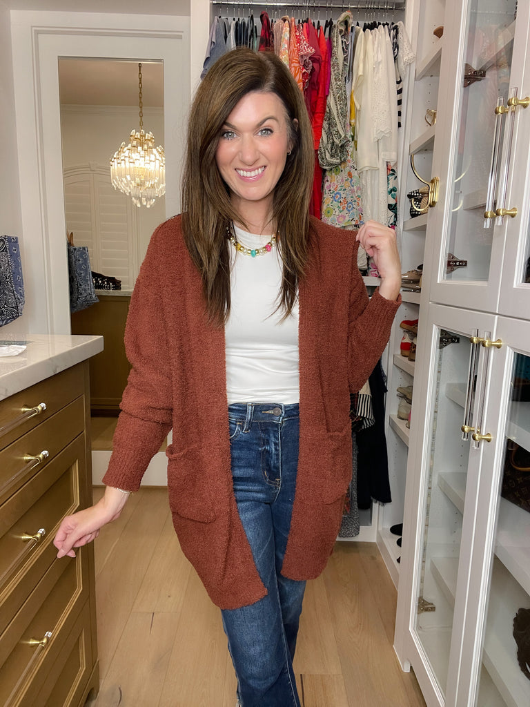 Time to Smile Cardigan in Chocolate