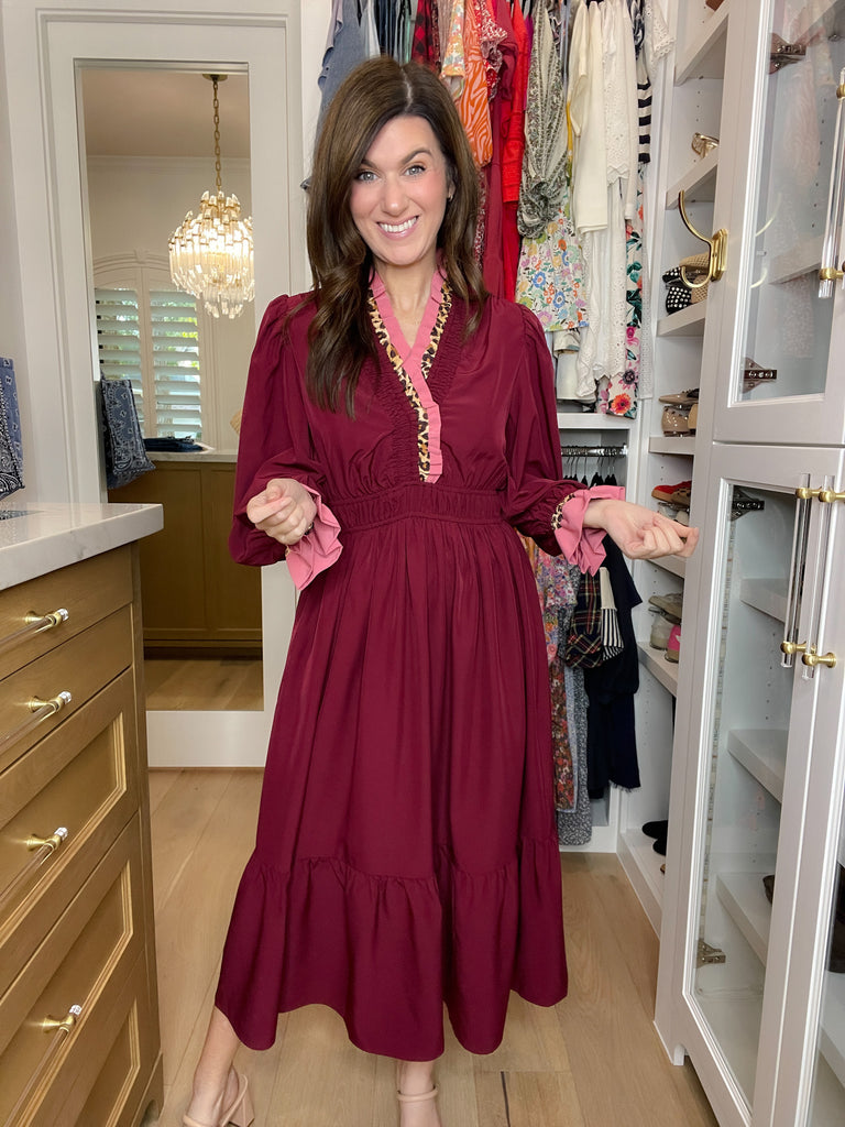 Evening Charm Midi Dress in Burgundy