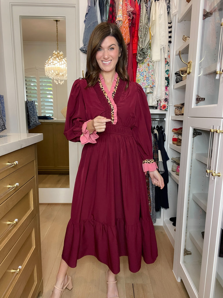 Evening Charm Midi Dress in Burgundy