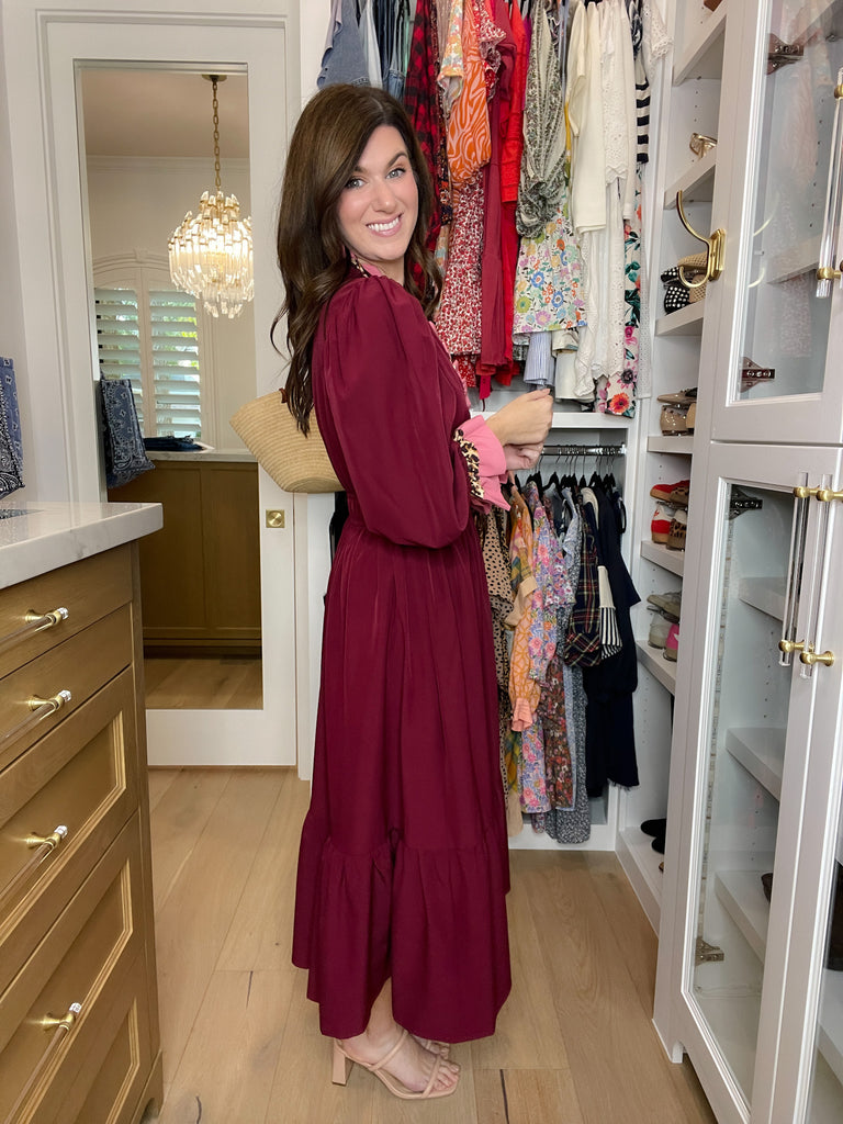 Evening Charm Midi Dress in Burgundy