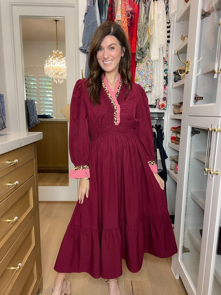 Evening Charm Midi Dress in Burgundy
