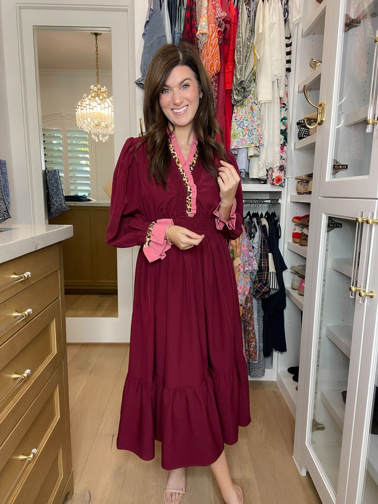 Evening Charm Midi Dress in Burgundy