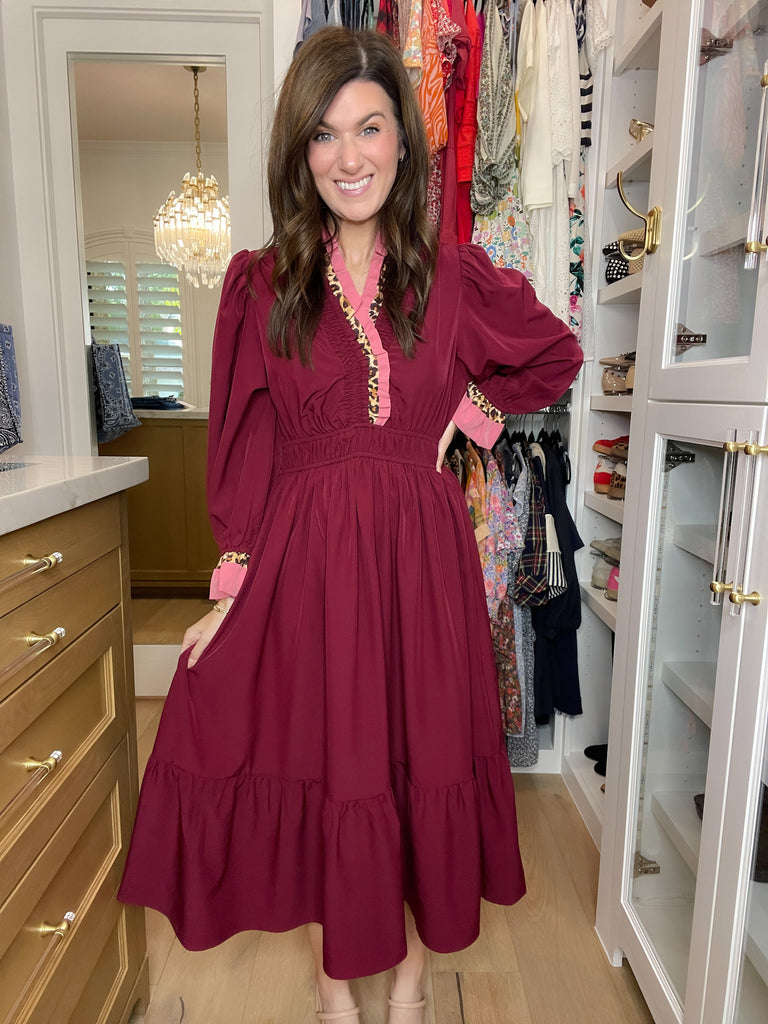 Evening Charm Midi Dress in Burgundy