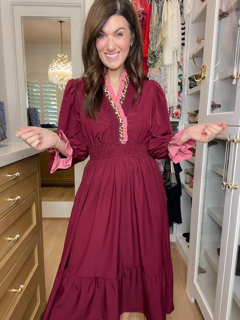 Evening Charm Midi Dress in Burgundy