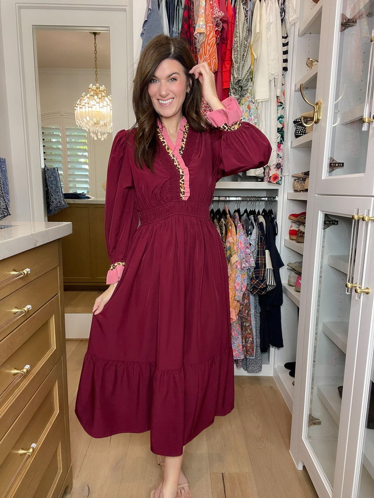 Evening Charm Midi Dress in Burgundy