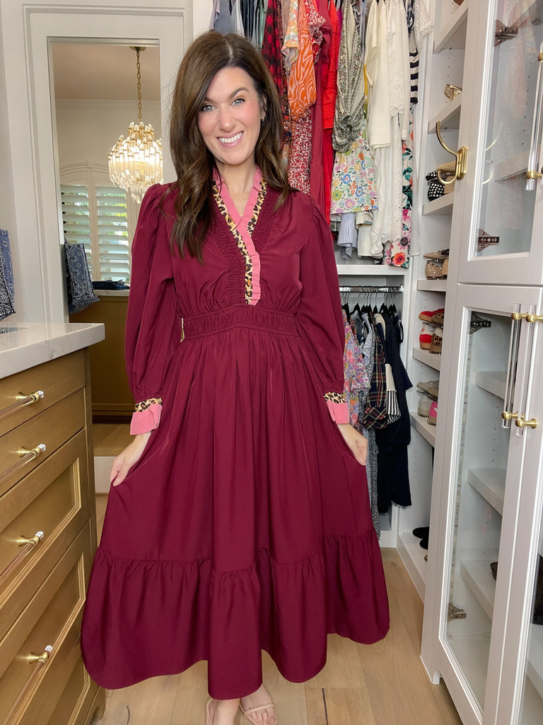 Evening Charm Midi Dress in Burgundy
