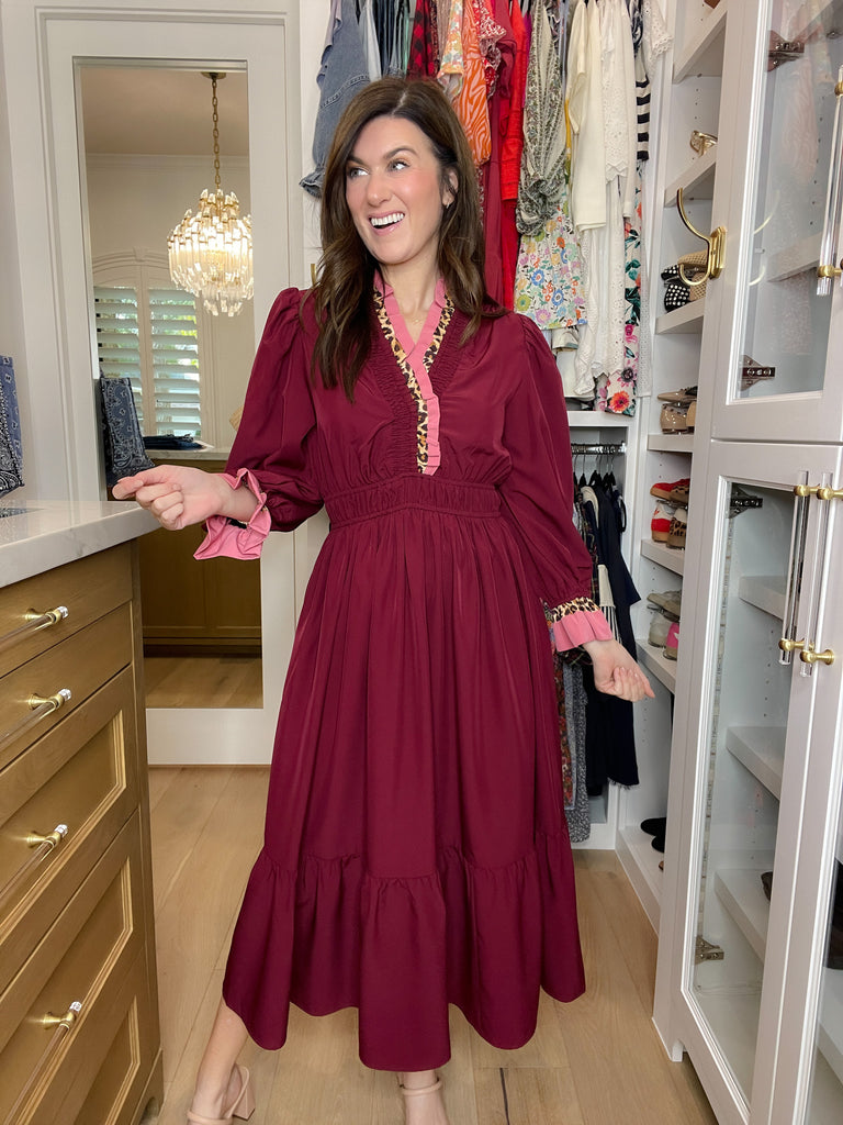 Evening Charm Midi Dress in Burgundy