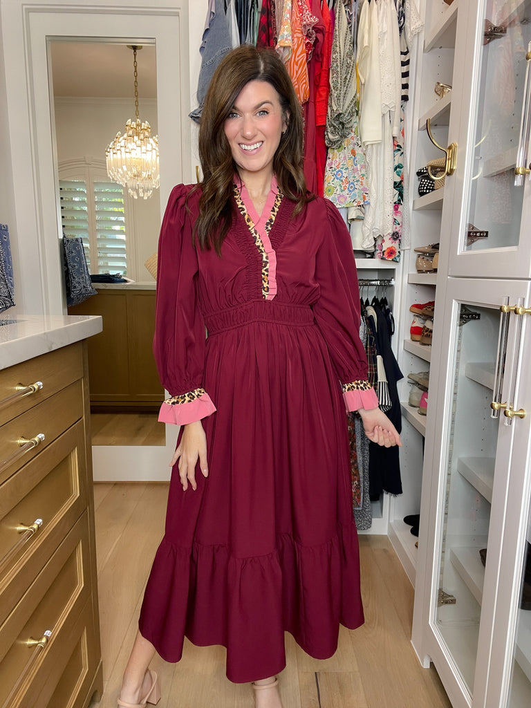 Evening Charm Midi Dress in Burgundy