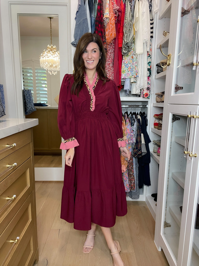 Evening Charm Midi Dress in Burgundy